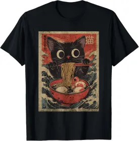 Anime Cat Ramen Japanese Funny Graphic Kawaii Cat Anime T-Shirt