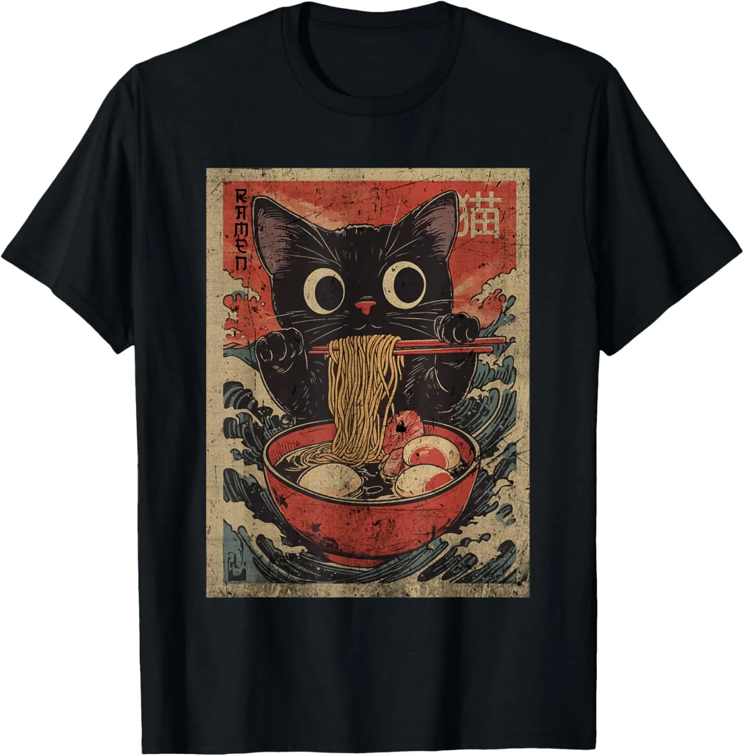 Anime Cat Ramen Japanese Funny Graphic Kawaii Cat Anime T-Shirt