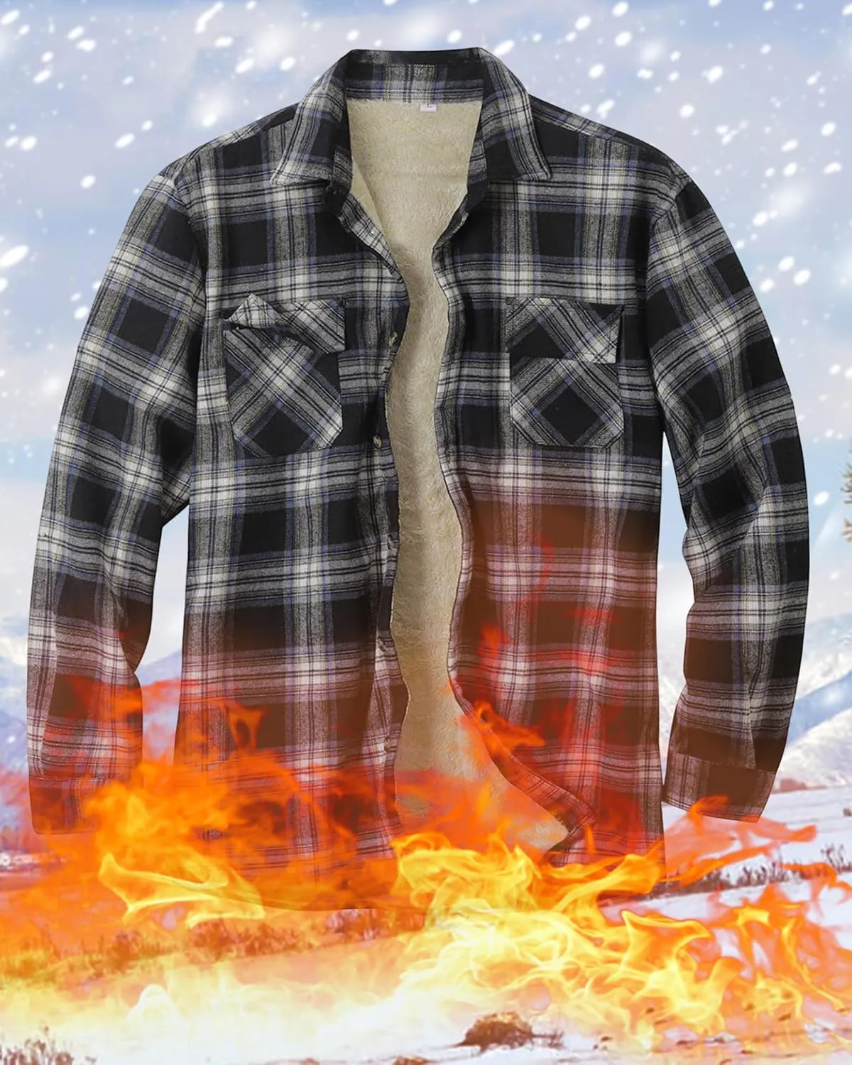 Beotyshow Mens Sherpa Fleece Lined Flannel Shirt Jacket Long Sleeve Button Down Plaid Winter Jacket