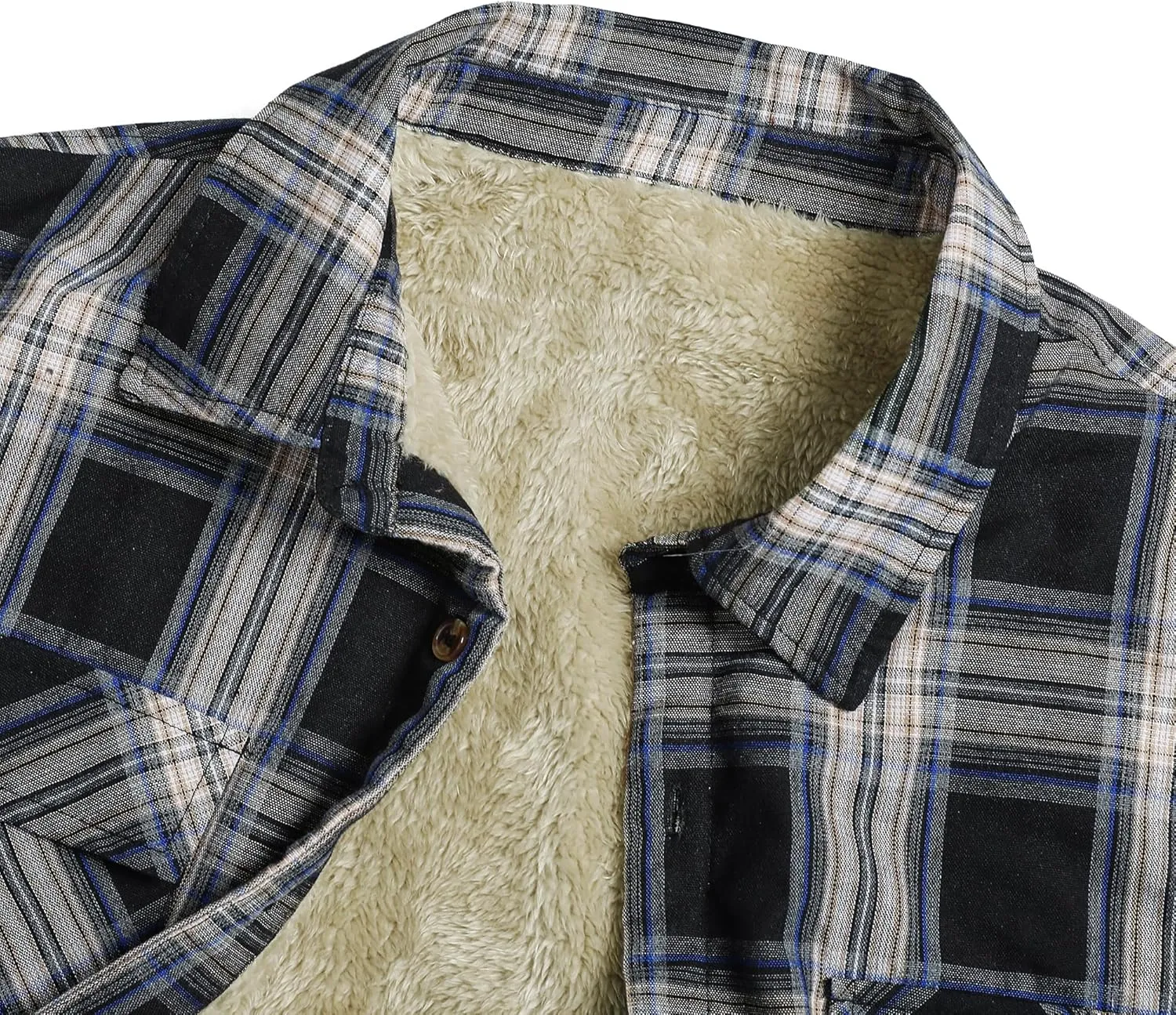 Beotyshow Mens Sherpa Fleece Lined Flannel Shirt Jacket Long Sleeve Button Down Plaid Winter Jacket