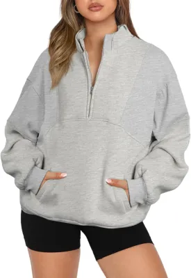 BLENCOT Women Half Zip Oversized Sweatshirts Long Sleeve Fleece Trendy Cropped Pullover Workout Warm Tops With Pockets S-2XL
