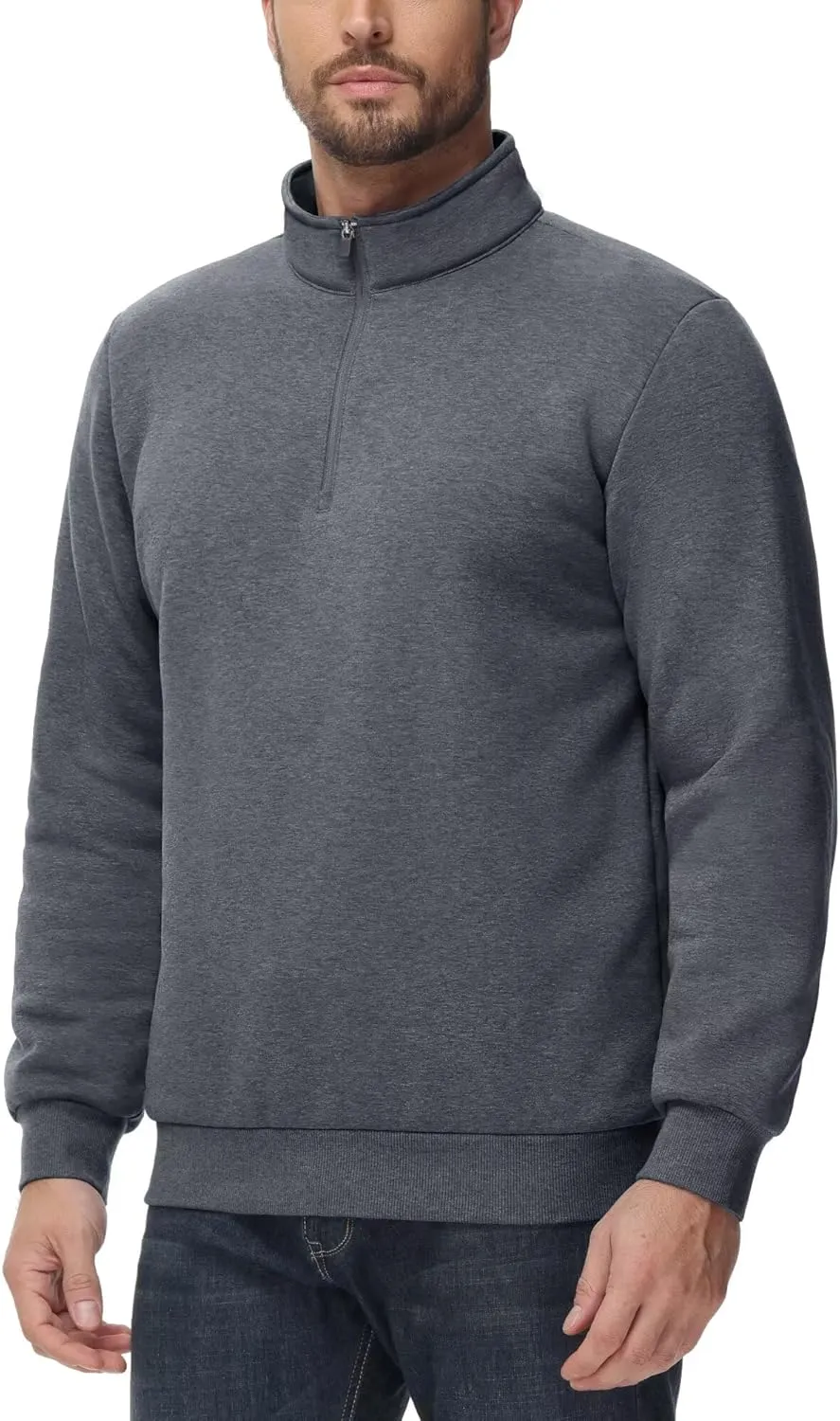 Boladeci Men's Quarter Zip Pullover Premium Sherpa Lined Long Sleeve Golf Shirts for Men Midweight 1/4 Half Zip Sweatshirts