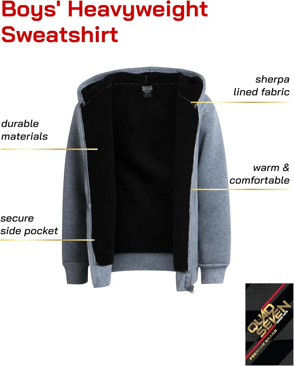 Boys Sweatshirt  Heavyweight Sherpa Fleece Lined Zip Hoodie Sweatshirt  Winter Sweatshirt Jacket for Boys (8-18)