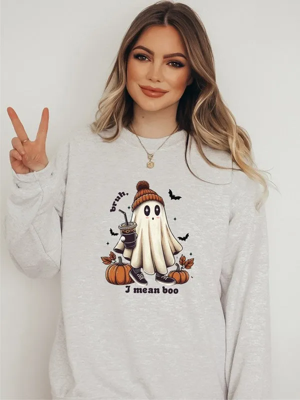 Bruh I Mean Boo Graphic Crewneck Sweatshirt