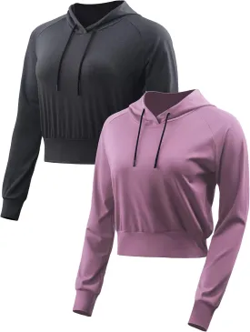 CADMUS Women's Workout Long Sleeve Shirts with Hoodie Sweatshirt Running Crop Top