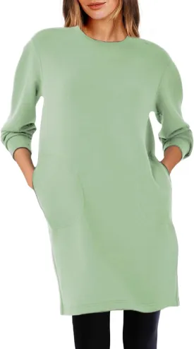 Casual Long Sleeve Sweatshirt Dress Women Air Essentials Crew Neck Dress Tunic Tops with Pockets