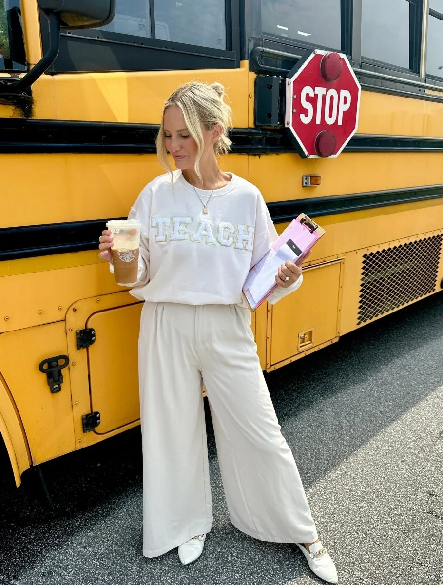 Cream & White 'Teach' Letter Patch Sweatshirt