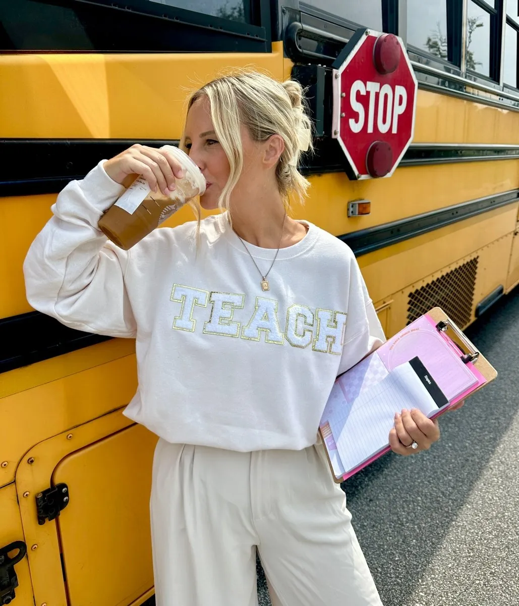 Cream & White 'Teach' Letter Patch Sweatshirt