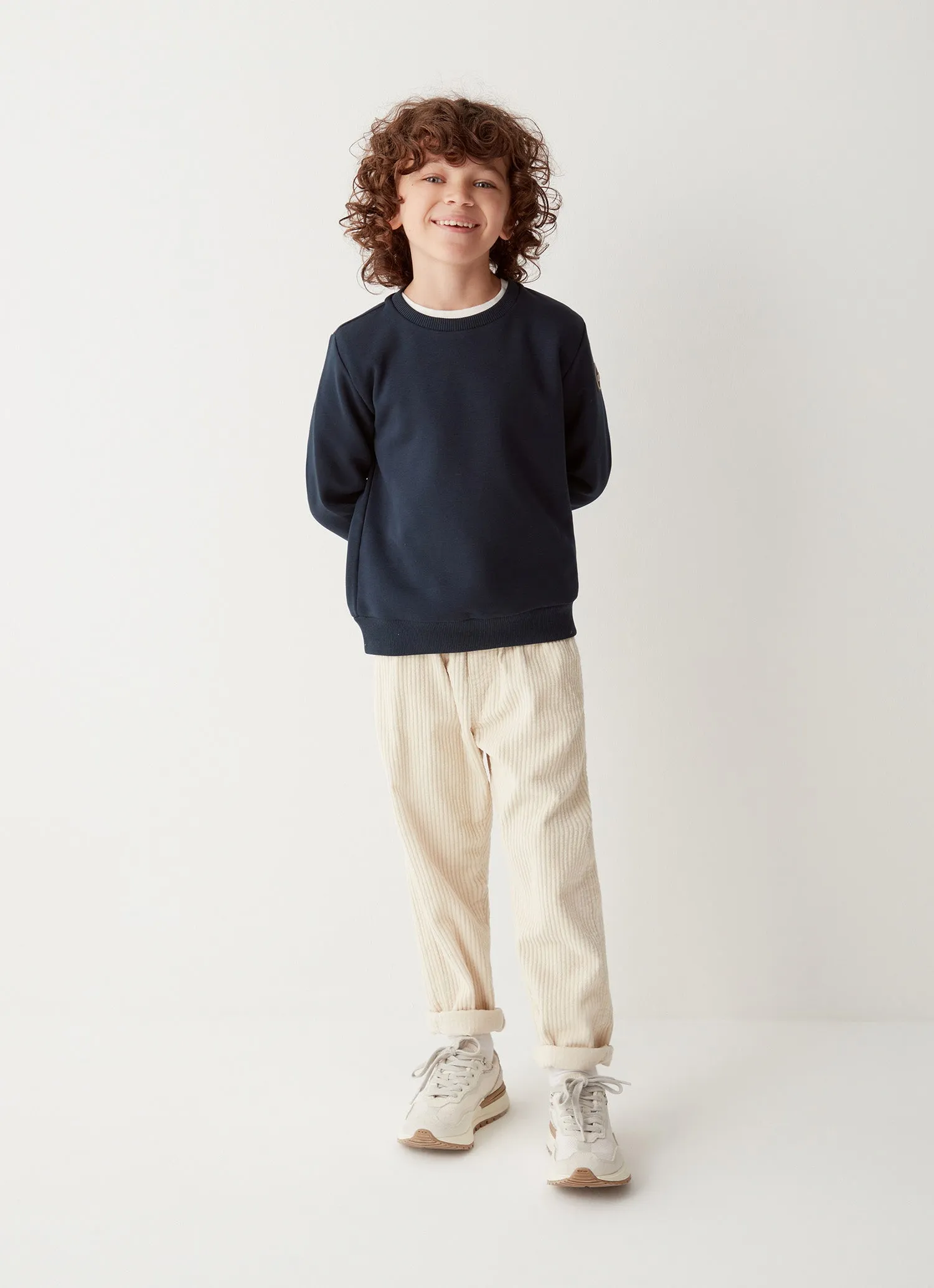 Crew Neck Sweatshirt with Ribbed Knit Edges