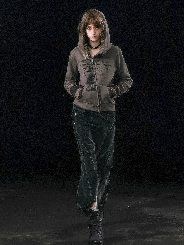 Crooked Zipper Hooded Sweatshirt【s0000010765】