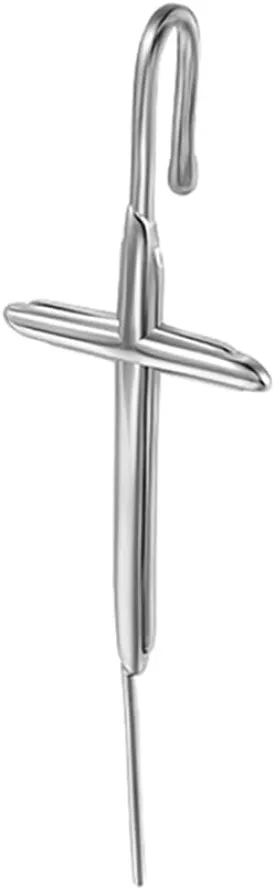 Cross Ear Piercing Jewelry Minimalist Stainless Steel Single Piercing Hook Industrial Barbell Fake Cartilage Industrial Earring Statement Ear Jewelry for Women Men
