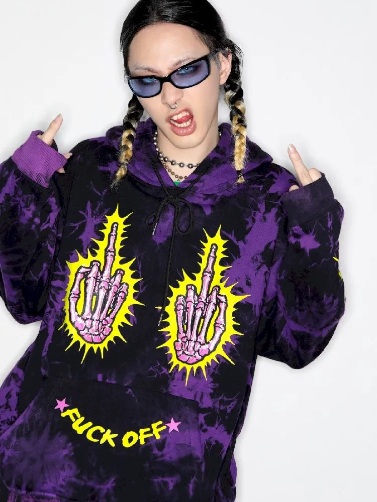 Dark Punk Middle Finger Tie-Dye Hooded Sweatshirt【s0000010267】