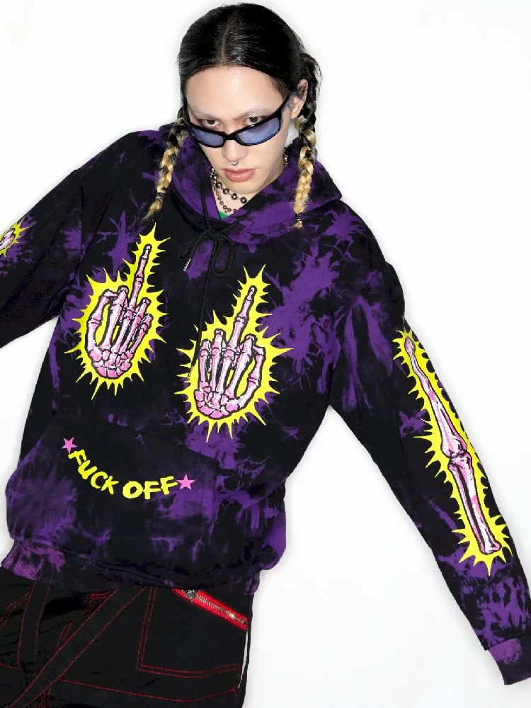 Dark Punk Middle Finger Tie-Dye Hooded Sweatshirt【s0000010267】