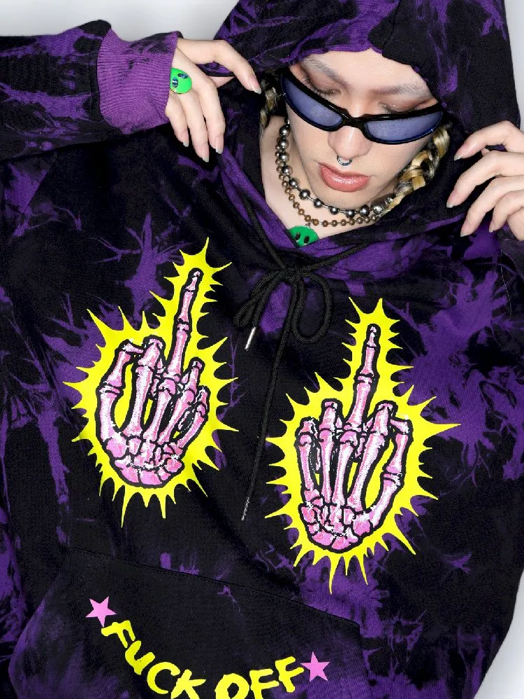 Dark Punk Middle Finger Tie-Dye Hooded Sweatshirt【s0000010267】