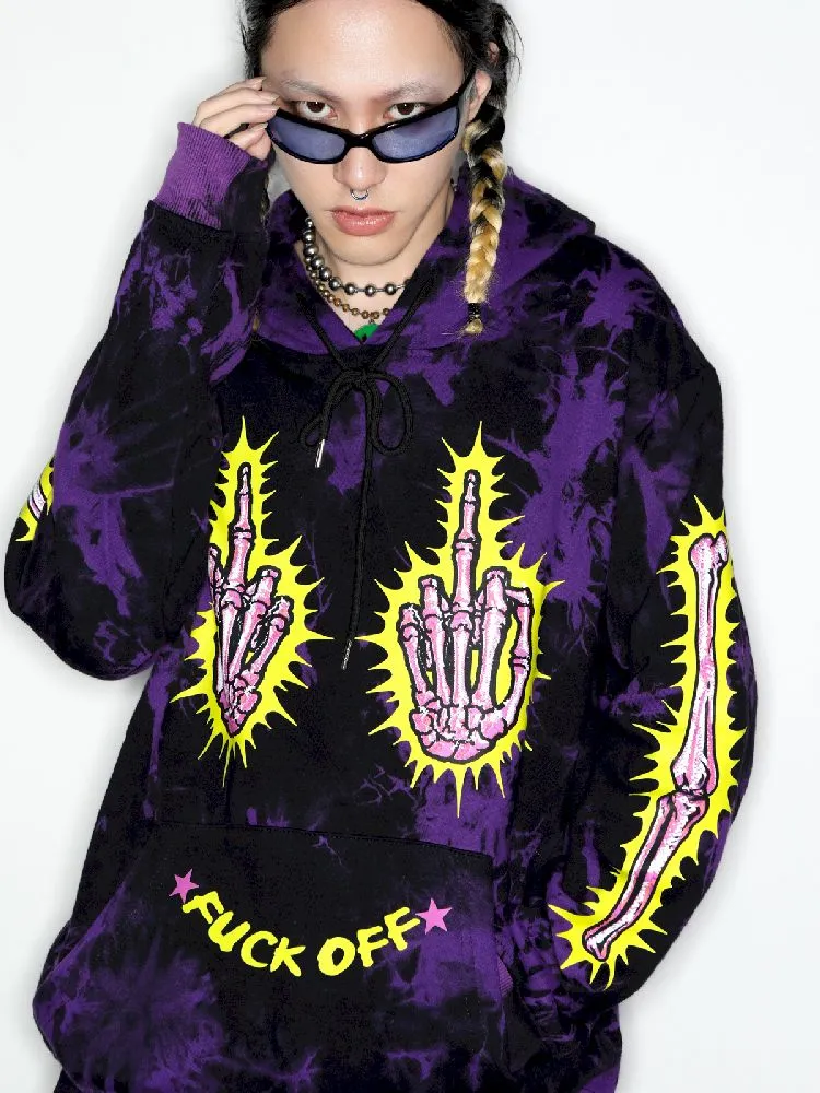 Dark Punk Middle Finger Tie-Dye Hooded Sweatshirt【s0000010267】