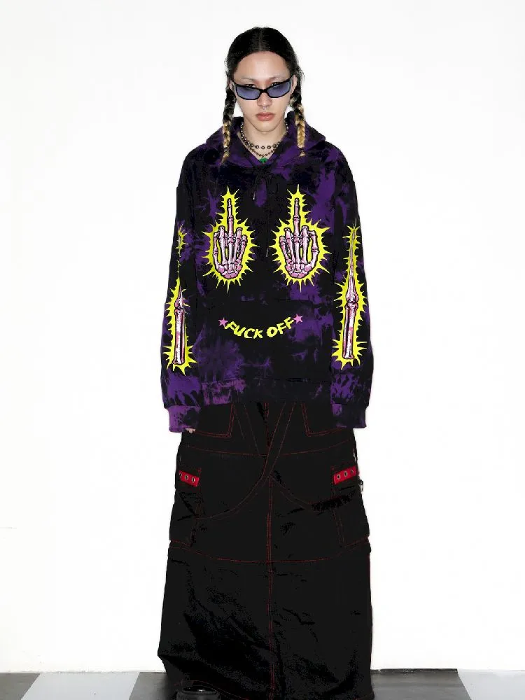Dark Punk Middle Finger Tie-Dye Hooded Sweatshirt【s0000010267】