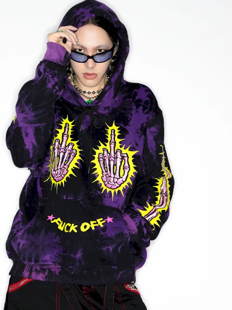 Dark Punk Middle Finger Tie-Dye Hooded Sweatshirt【s0000010267】