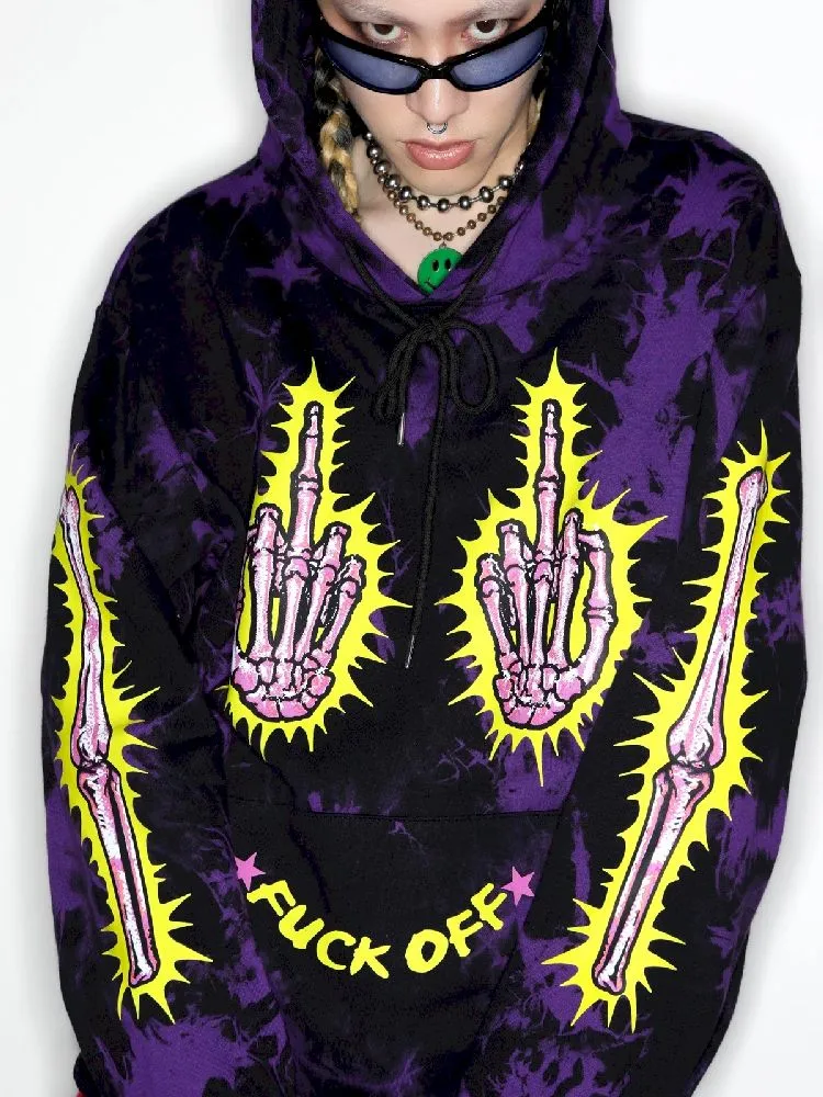 Dark Punk Middle Finger Tie-Dye Hooded Sweatshirt【s0000010267】