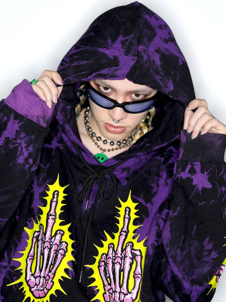 Dark Punk Middle Finger Tie-Dye Hooded Sweatshirt【s0000010267】