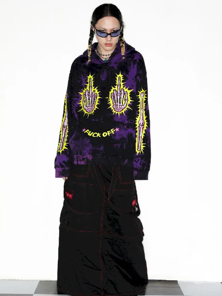 Dark Punk Middle Finger Tie-Dye Hooded Sweatshirt【s0000010267】