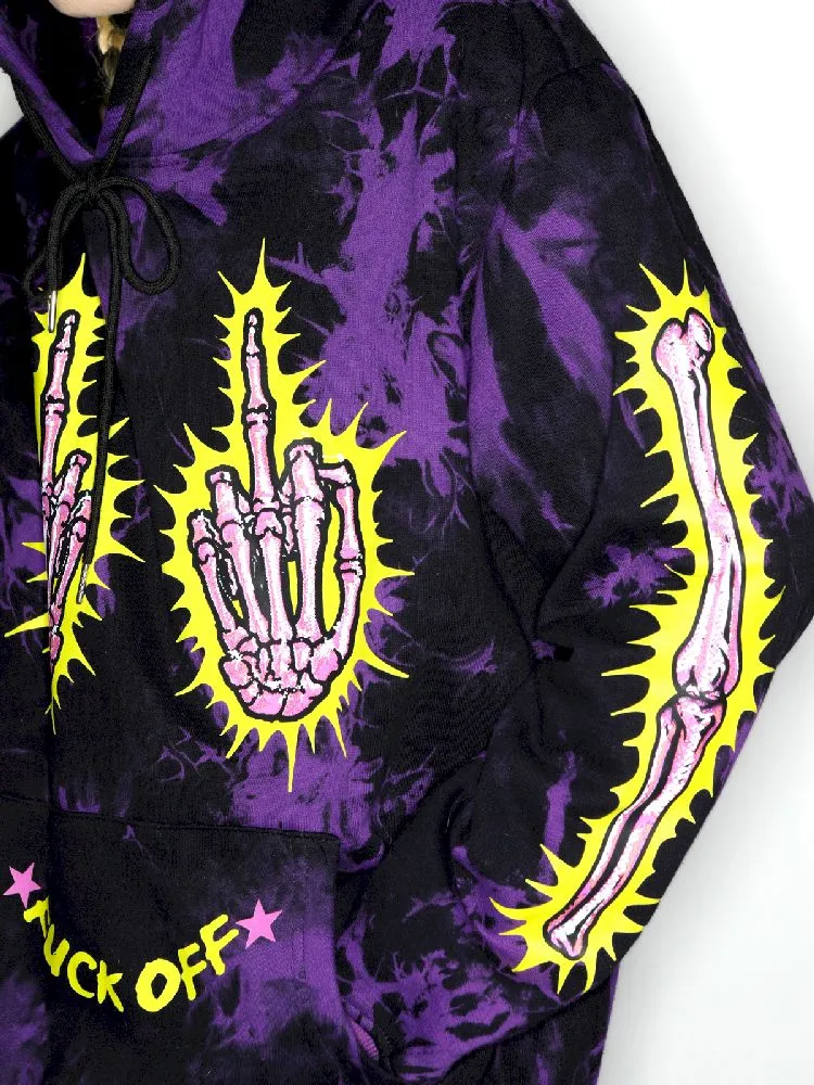 Dark Punk Middle Finger Tie-Dye Hooded Sweatshirt【s0000010267】