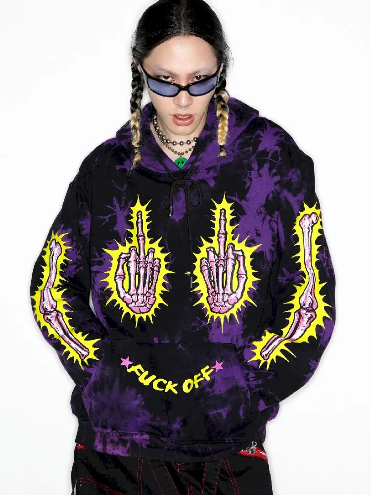 Dark Punk Middle Finger Tie-Dye Hooded Sweatshirt【s0000010267】
