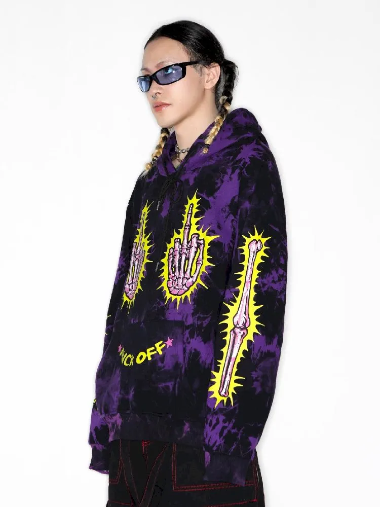 Dark Punk Middle Finger Tie-Dye Hooded Sweatshirt【s0000010267】
