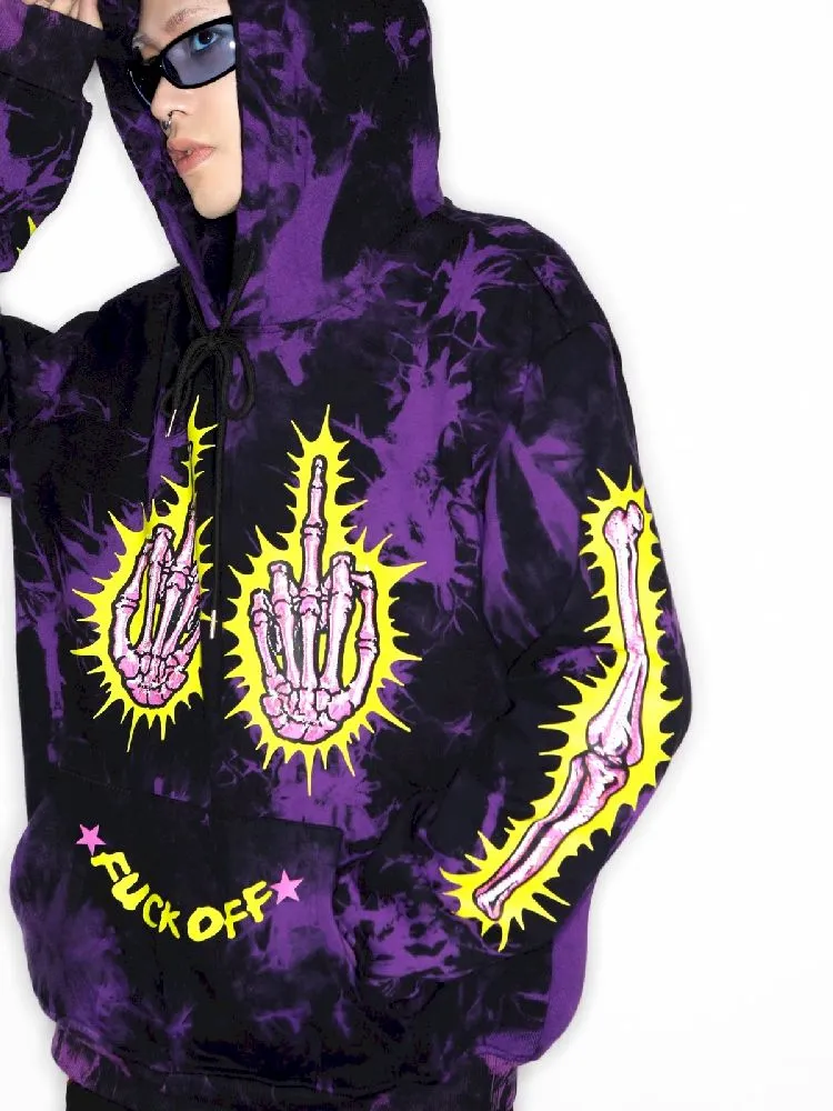 Dark Punk Middle Finger Tie-Dye Hooded Sweatshirt【s0000010267】