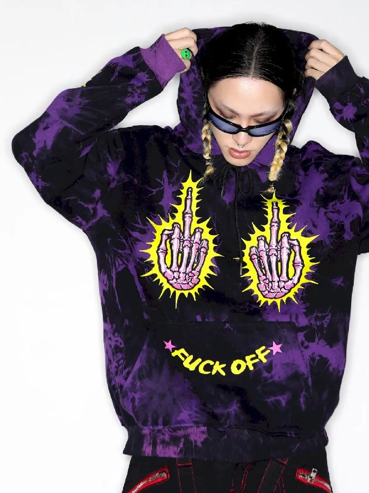 Dark Punk Middle Finger Tie-Dye Hooded Sweatshirt【s0000010267】