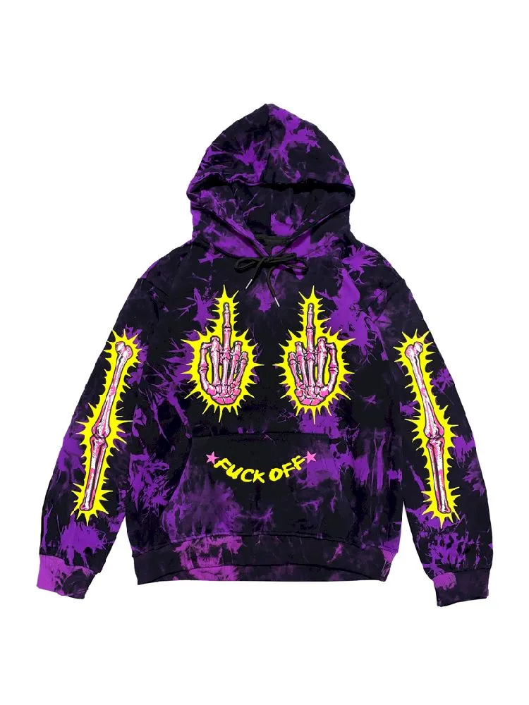 Dark Punk Middle Finger Tie-Dye Hooded Sweatshirt【s0000010267】