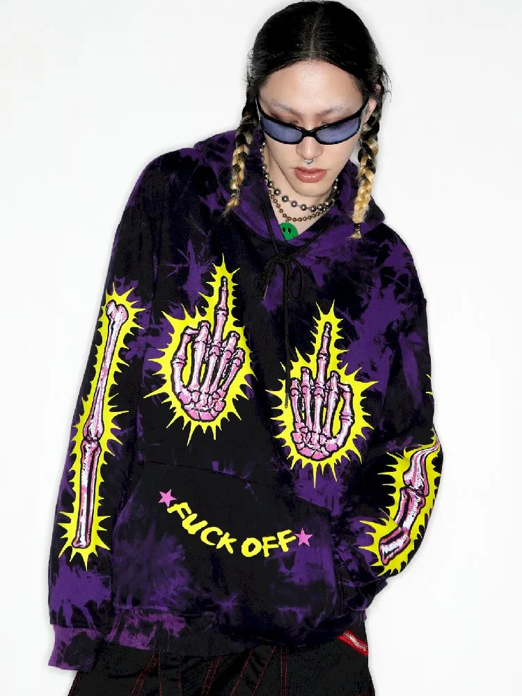 Dark Punk Middle Finger Tie-Dye Hooded Sweatshirt【s0000010267】