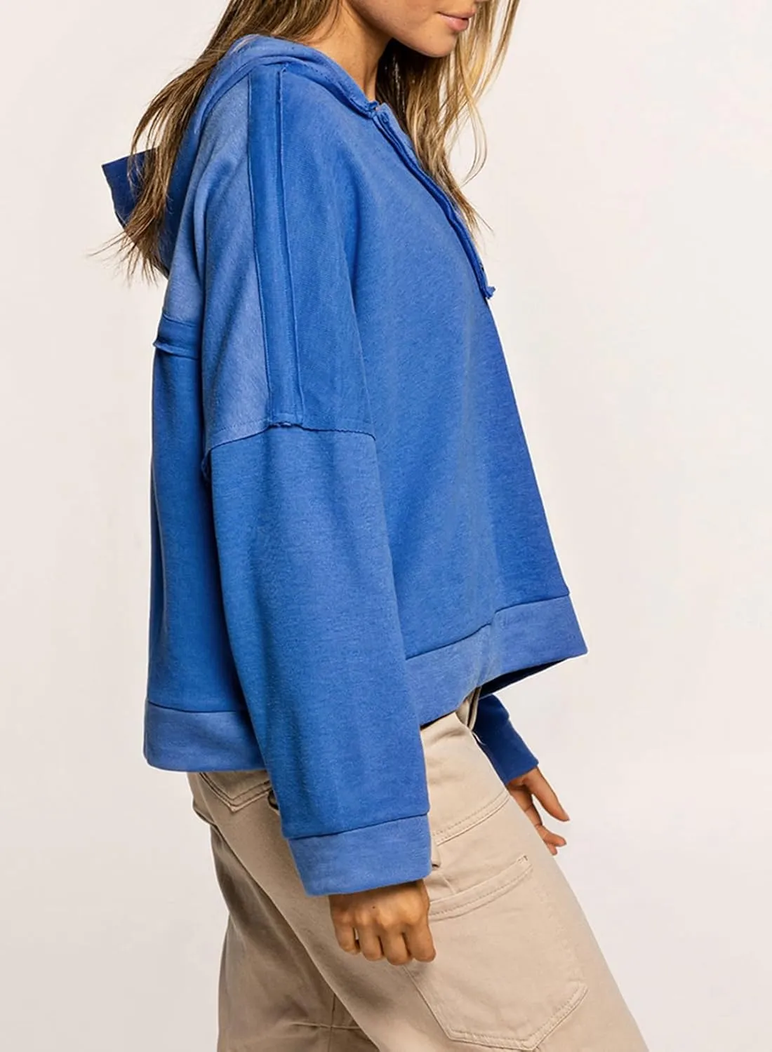 Dokotoo Hoodies for Women 2024 Fashion Fall V Neck Button Down Long Sleeve Hooded Sweatshirts Tops
