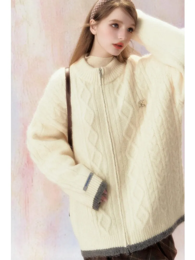 Double Zipper Jacquard Knit Cardigan【s0000006470】