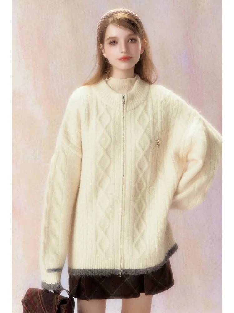 Double Zipper Jacquard Knit Cardigan【s0000006470】