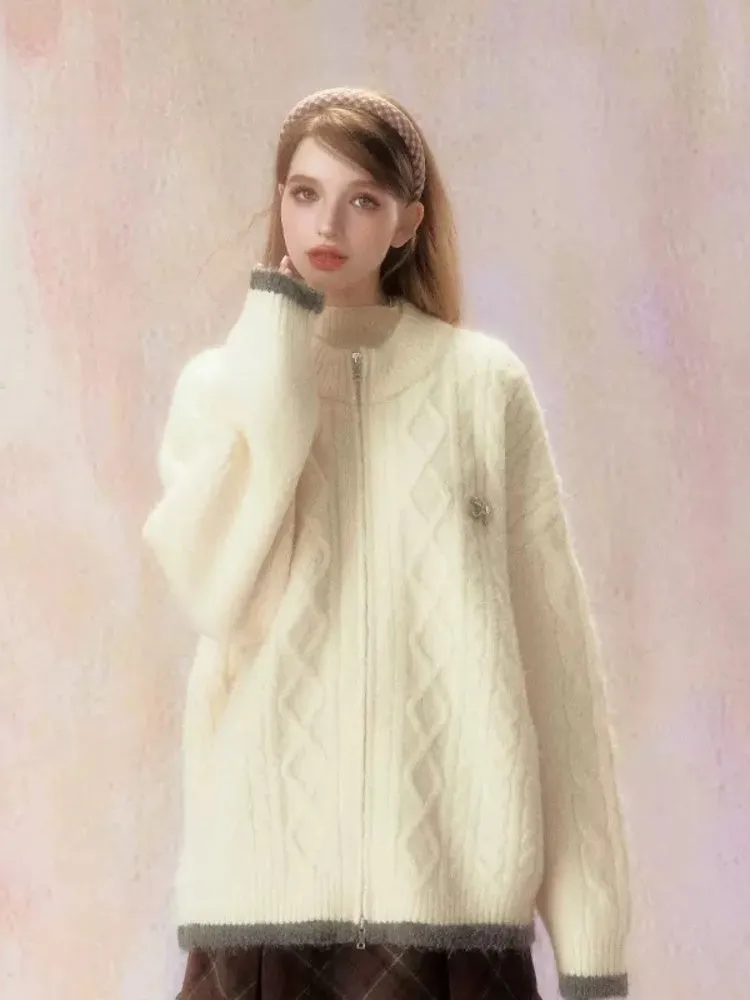 Double Zipper Jacquard Knit Cardigan【s0000006470】