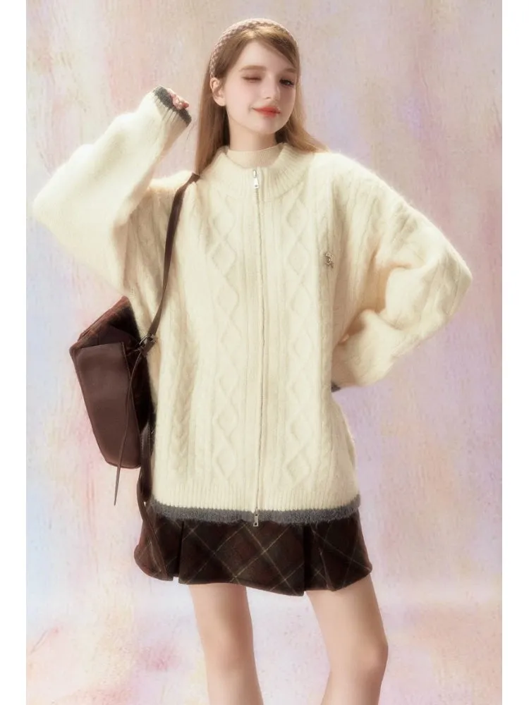 Double Zipper Jacquard Knit Cardigan【s0000006470】
