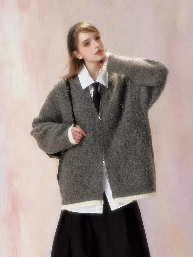 Double Zipper Jacquard Knit Cardigan【s0000006470】