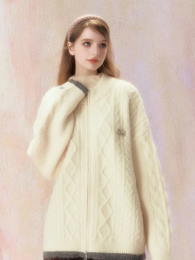 Double Zipper Jacquard Knit Cardigan【s0000006470】