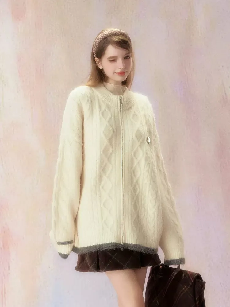 Double Zipper Jacquard Knit Cardigan【s0000006470】