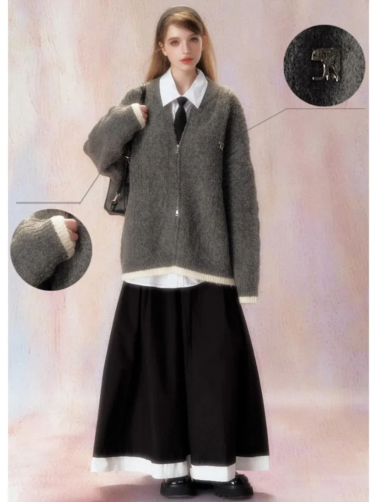 Double Zipper Jacquard Knit Cardigan【s0000006470】
