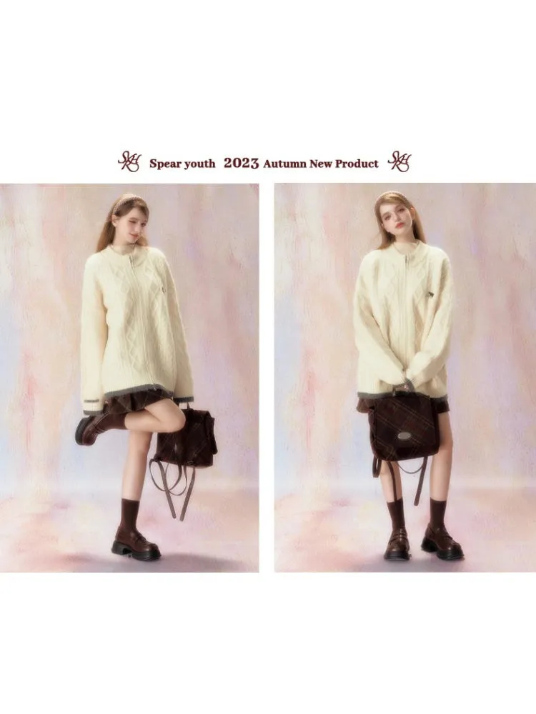 Double Zipper Jacquard Knit Cardigan【s0000006470】