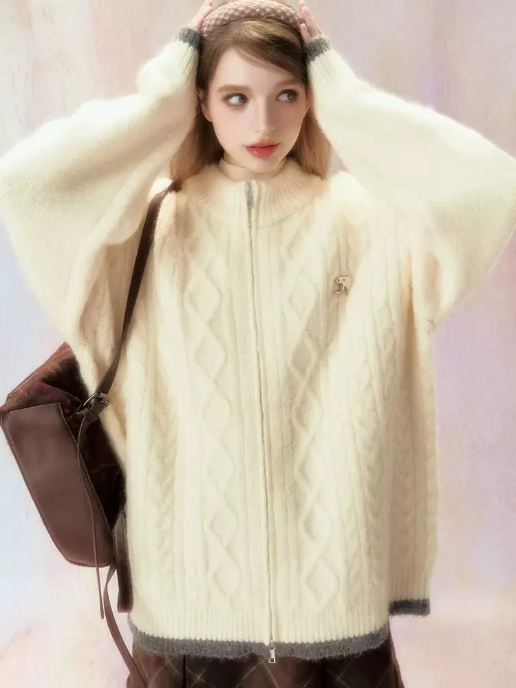 Double Zipper Jacquard Knit Cardigan【s0000006470】
