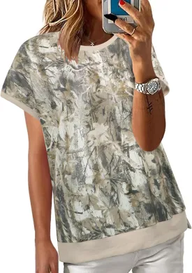 ECOWISH Women Side Split Sweatshirt: Fall Crewneck Long Sleeve Oversized Camo Shirts Casual Camouflage Print Pullover Tops