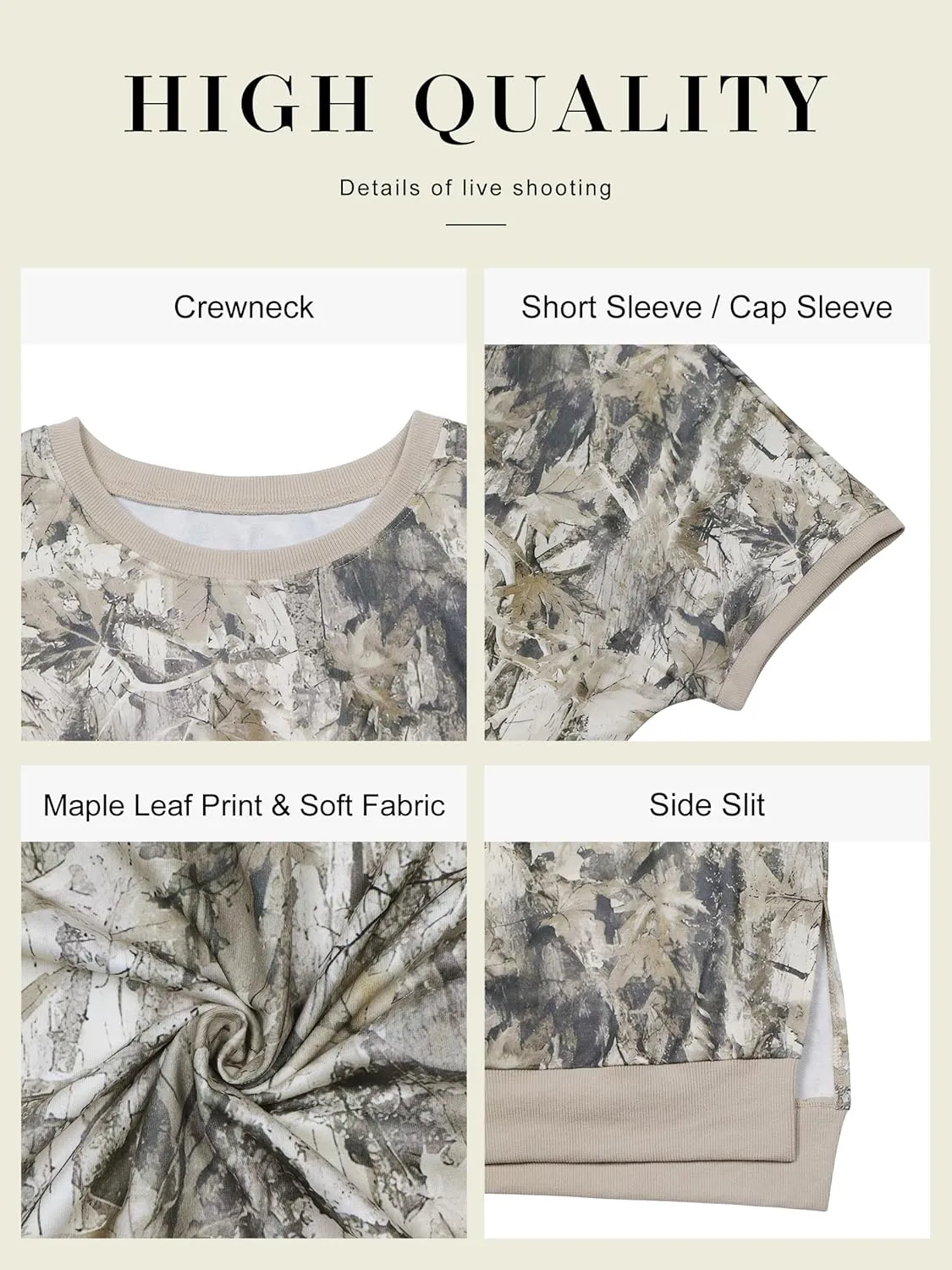ECOWISH Women Side Split Sweatshirt: Fall Crewneck Long Sleeve Oversized Camo Shirts Casual Camouflage Print Pullover Tops