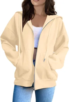 Fashion Hoodies Vintage Zipper Oversized Loose Fit Hoodies Women Long Sleeve Solid Jackets Soft Outdoor Sweatshirt
