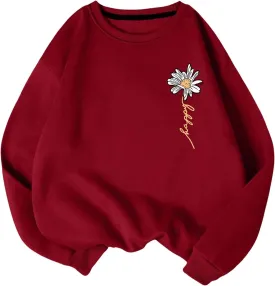 Floerns Women's Graphic Oversized Sweatshirts Long Sleeve Crew Neck Drop Shoulder Pullover Sweatshirt