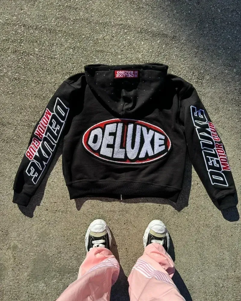 Flytonn-Harajuku letter print design zipper cardigan y2k hoodie for women 2024 summer new style simple versatile casual baggy sweatshirt