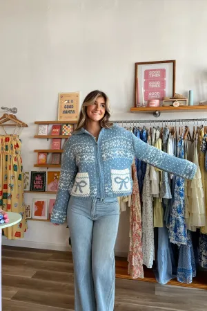 Genevieve Bow Cardigan in Blue | Restocked