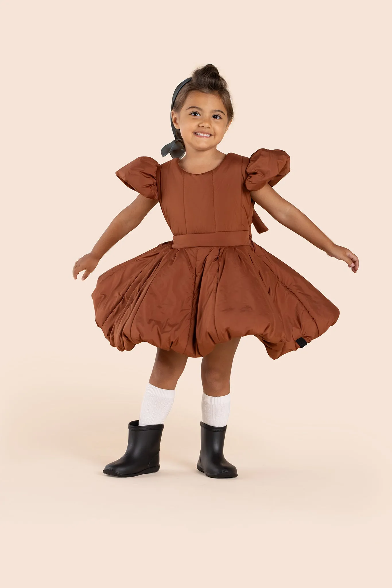 Girls Quilted Nylon Pinafore Dress l Rust
