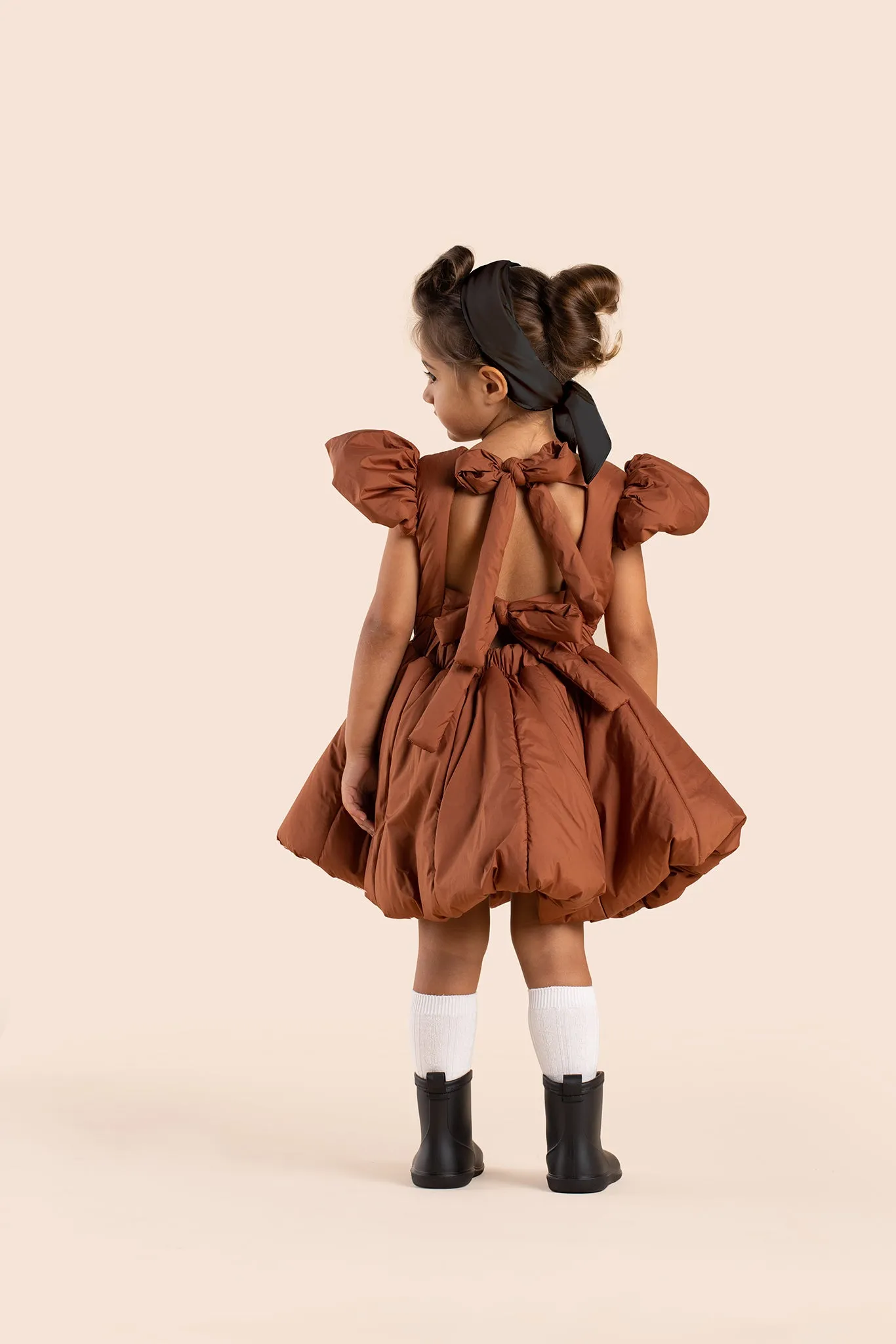 Girls Quilted Nylon Pinafore Dress l Rust
